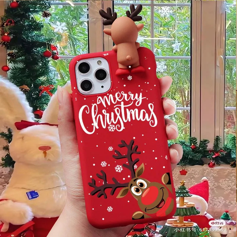 Christmas Reindeer Elk 3D Dolls Case For Realme 13 11 10 9 8 14T 5G 14 Pro Plus 7 6 5 Pro C20 5i 6i 7i 8i 9i 4G C3 Snowman Cover