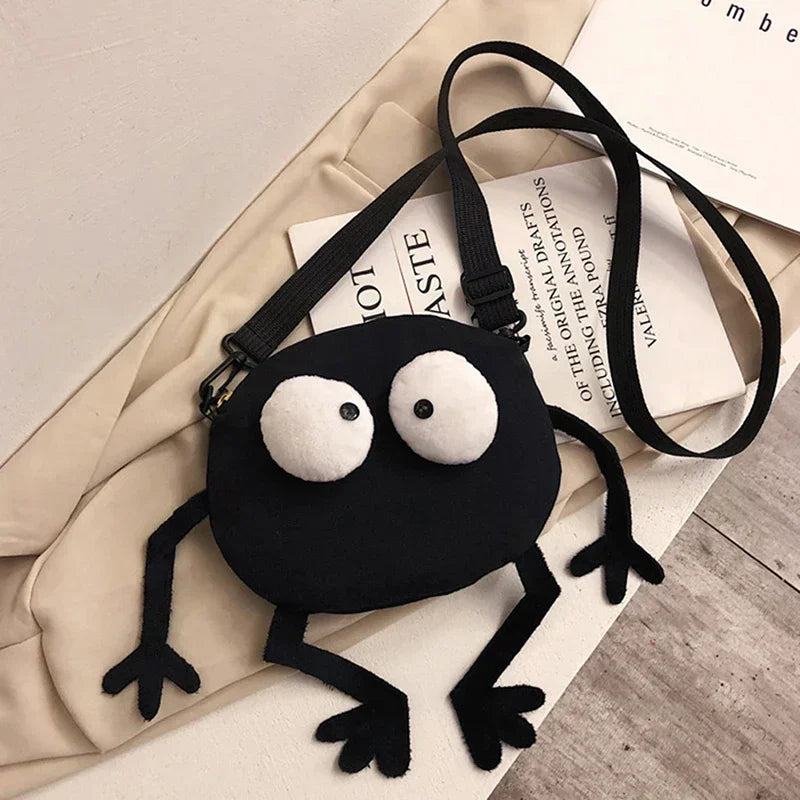 New Fashion Big Eyes Canvas Girls Shoulder Bag Cute Black Briquettes Messenger Bag Kids Women Coin Purse Mini Crossbody Handbag