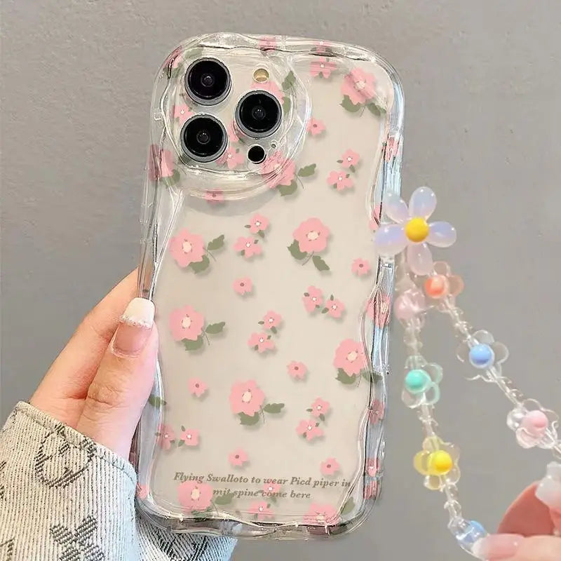 Phone Cases For IPhone 15 Pro Max 14 11 12 13 Mini XR 6s 6 8 7 Plus X XS SE 2020 Soft TPU Flower Bracelet Chain Shockproof Case