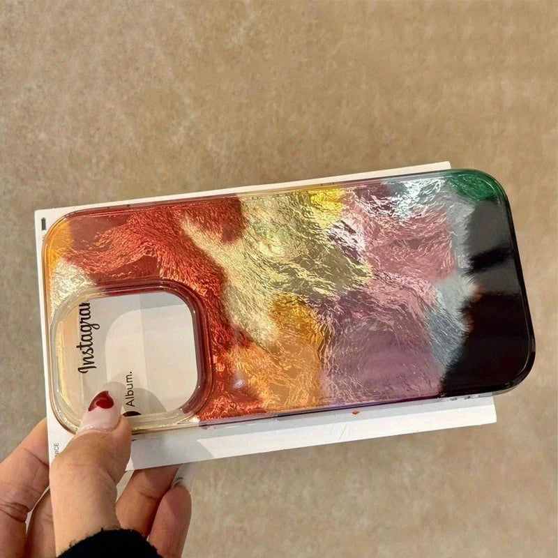 Art Color Gradient Tin Paper Pattern Glacier Case For iPhone 17 16 15 14 13 12 11 Pro Max XS XR 7 8 Plus Shockproof Bumper Cover
