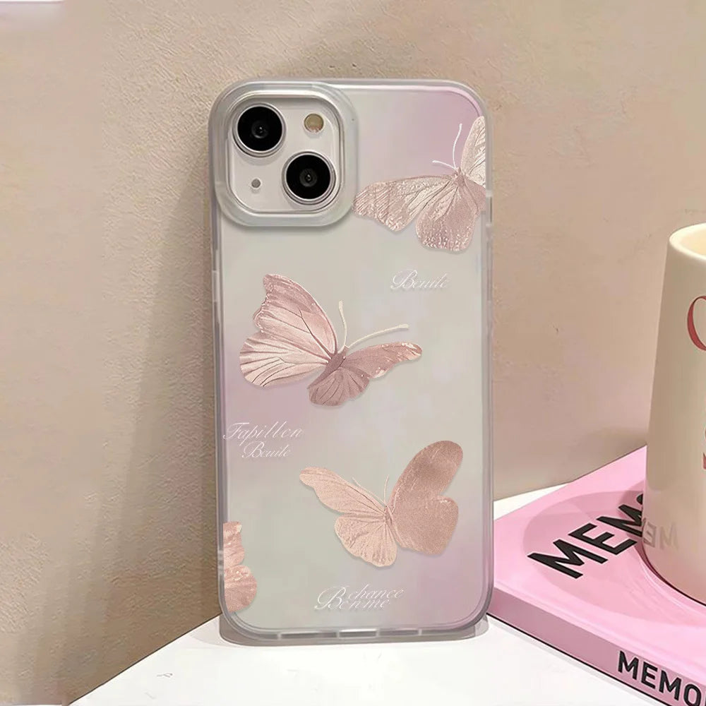 Gold Butterfly Soft TPU Case For iPhone 13 11 12 14 15 17 16 Pro Max Funda iPhone 12 13 Mini Plus Translucent Clear Phone Cover