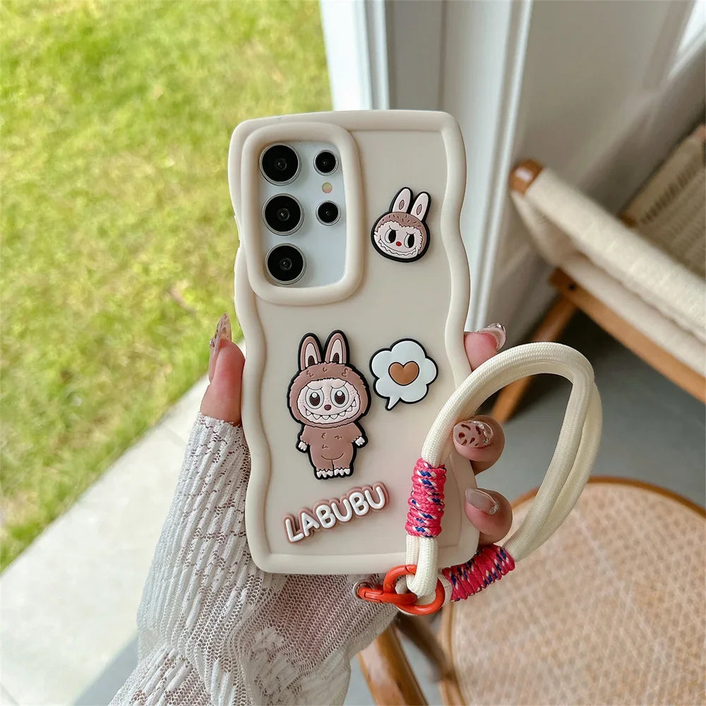 Cartoon Cute Wrist Strap Cover for Samsung Galaxy S21 FE S25 S24 S22 Ultra S23 Plus A06 A55 A35 A54 A34 Phone Case Soft