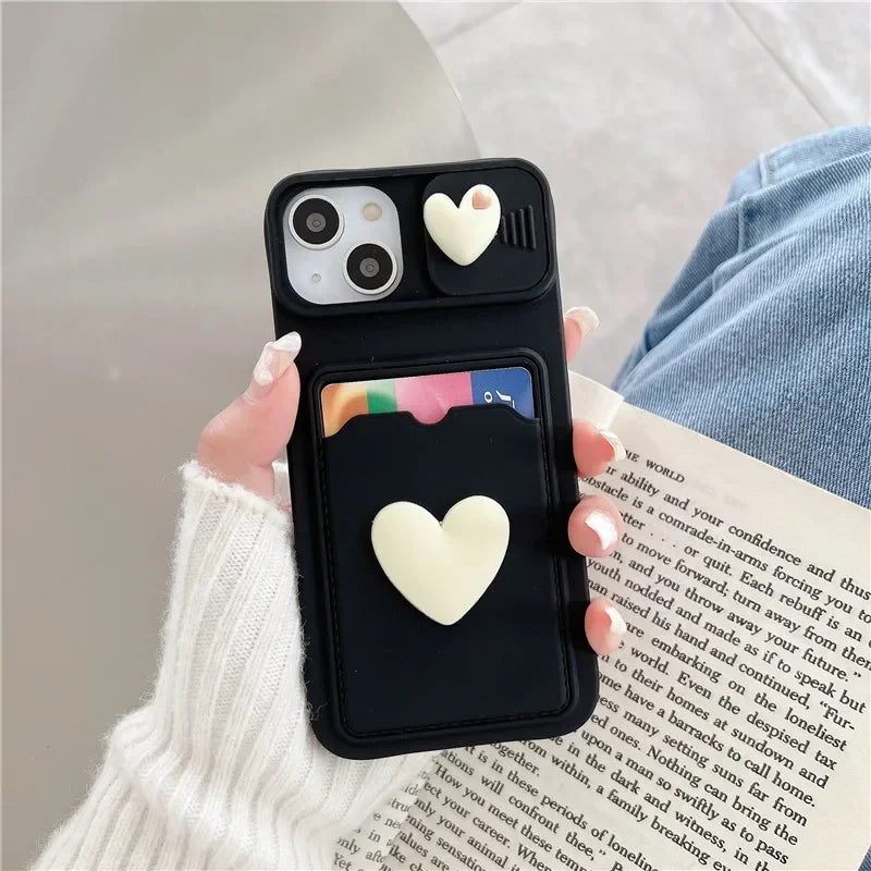 Simple Love Silicone Wallet Card Case For iPhone 15 14 13 12 11 Pro Max 7 8 Plus Case