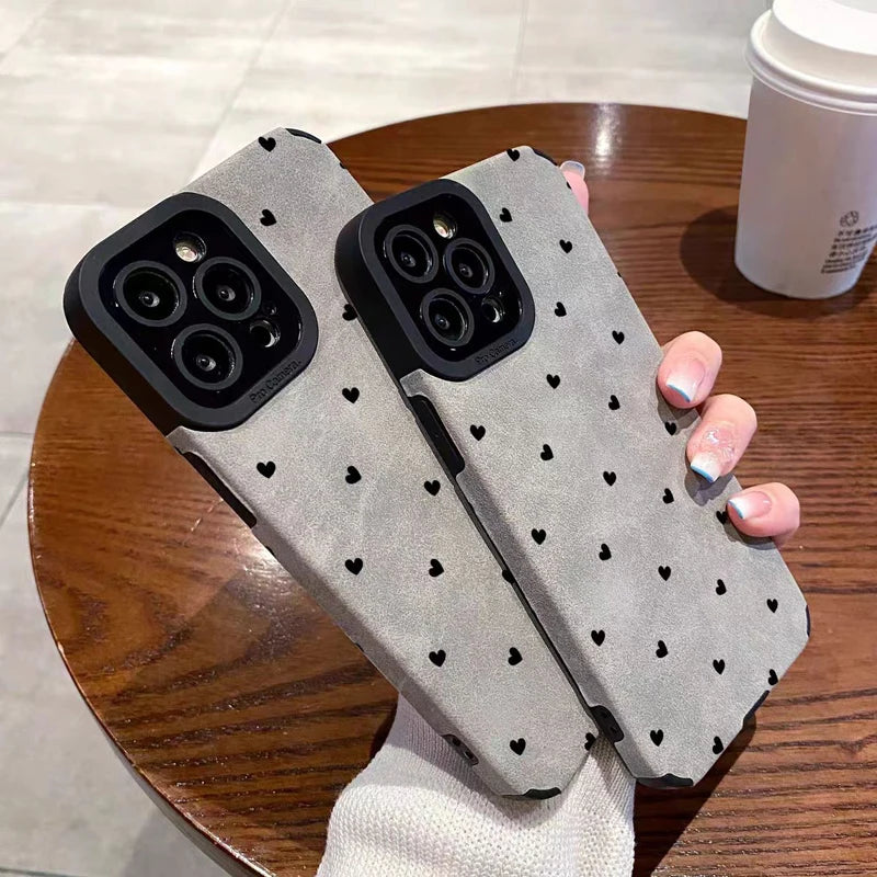 Gray Silicone Leather Little Love Heart Case For Samsung Galaxy S22 S21 A54 A34 A53 A51 A52 A23 A32 A31 A71 A72 A73 A14 A13 A12