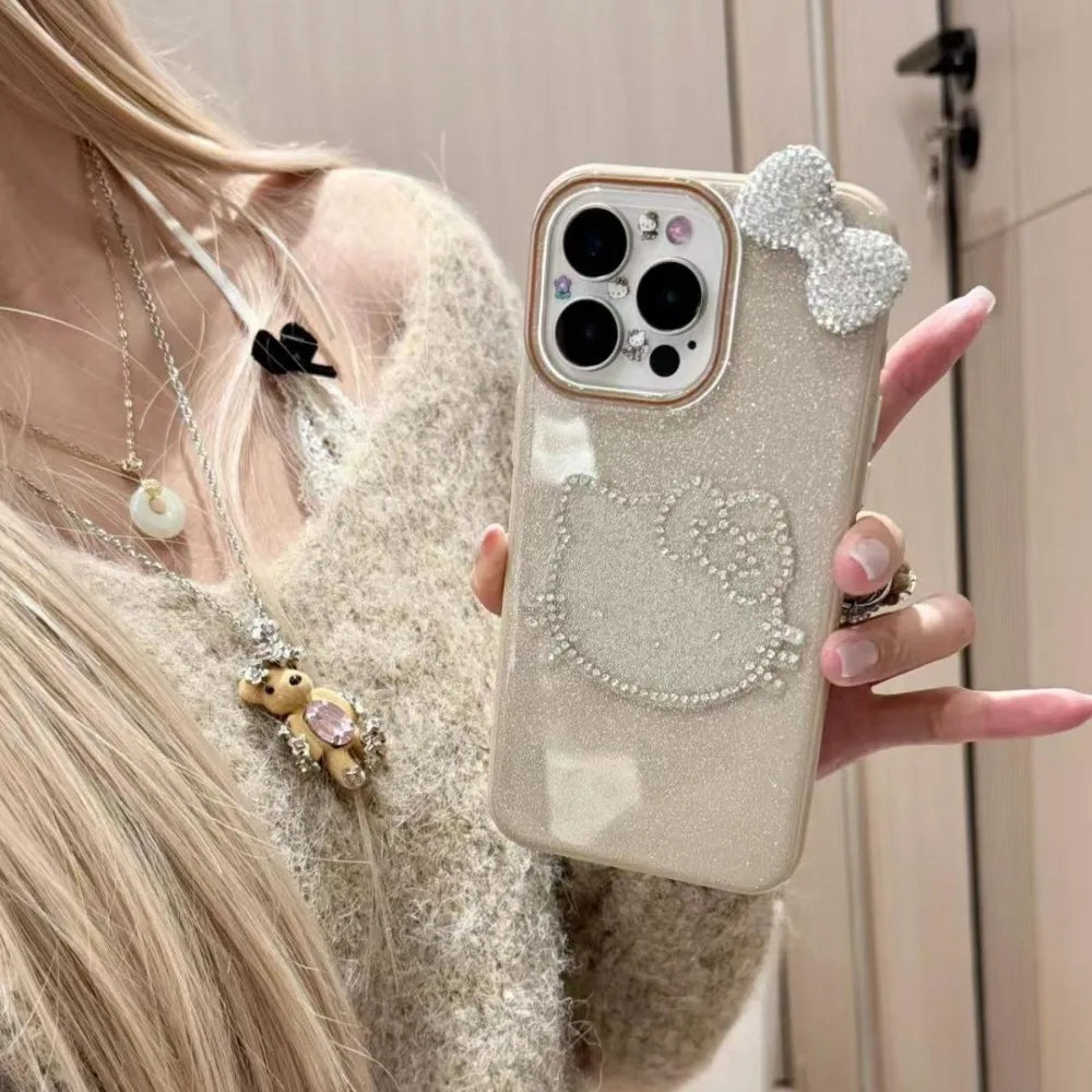 Girly Heart Hello Kitty Anime Kawaii Sanrio Diamond Pendant Phone Case Cute Cartoon Suitable for iphone Apple 16promax Cover