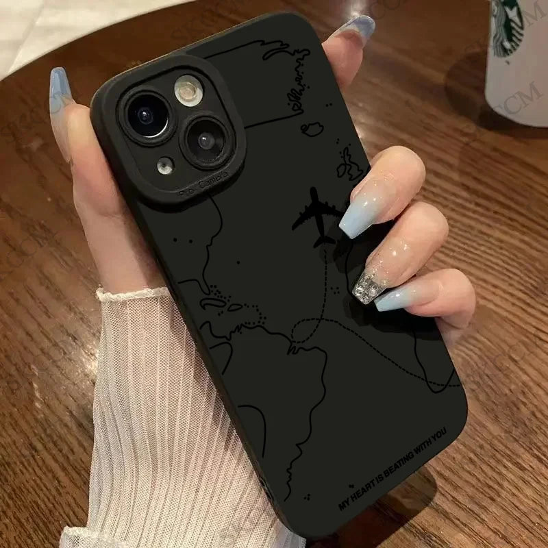 Travel-nspired Airplane Route Desian Phone Case For iPhone 16 15 14 13 12 11 Pro Max Mini 8 7 Plus X XR XS Soft Silicone Covers