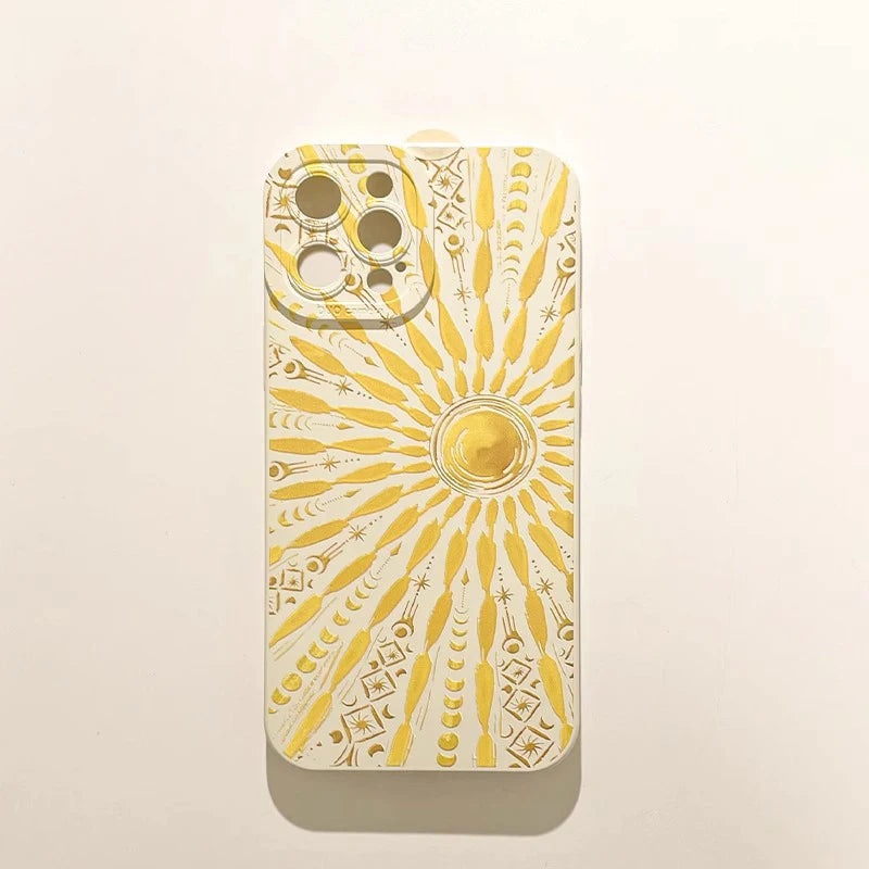 Art Summer Style Golden Sun Phone Case For iPhone 17 11 12 13 14 15 16 Pro Max XS XR 7 8 Plus 16E Shockproof Soft Silicone Cover