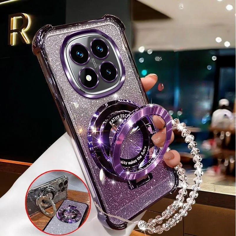 Crystal Bracelet Magnetic Stand Phone Case For OPPO Reno 14F 13F 12F 12 Pro A16 A9 A53 2020 A54S A53S Glitter Shockproof Cover
