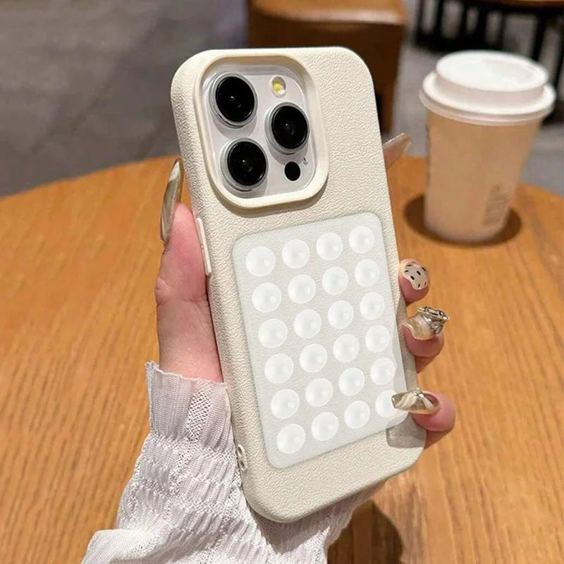 Luxury 3D Suction Cup Stand Litchi Pattern Phone Case For iPhone 16 15 14 Pro Max Plus 11 12 13 Pro 14 15 Plus XR XS 16E Cover