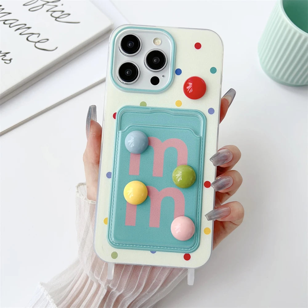 Japan Cute color bean card bag wrist strap silicone phone case for iphone 15 Pro Max 11 12 13 14 Xs Xr cartoon protection cover