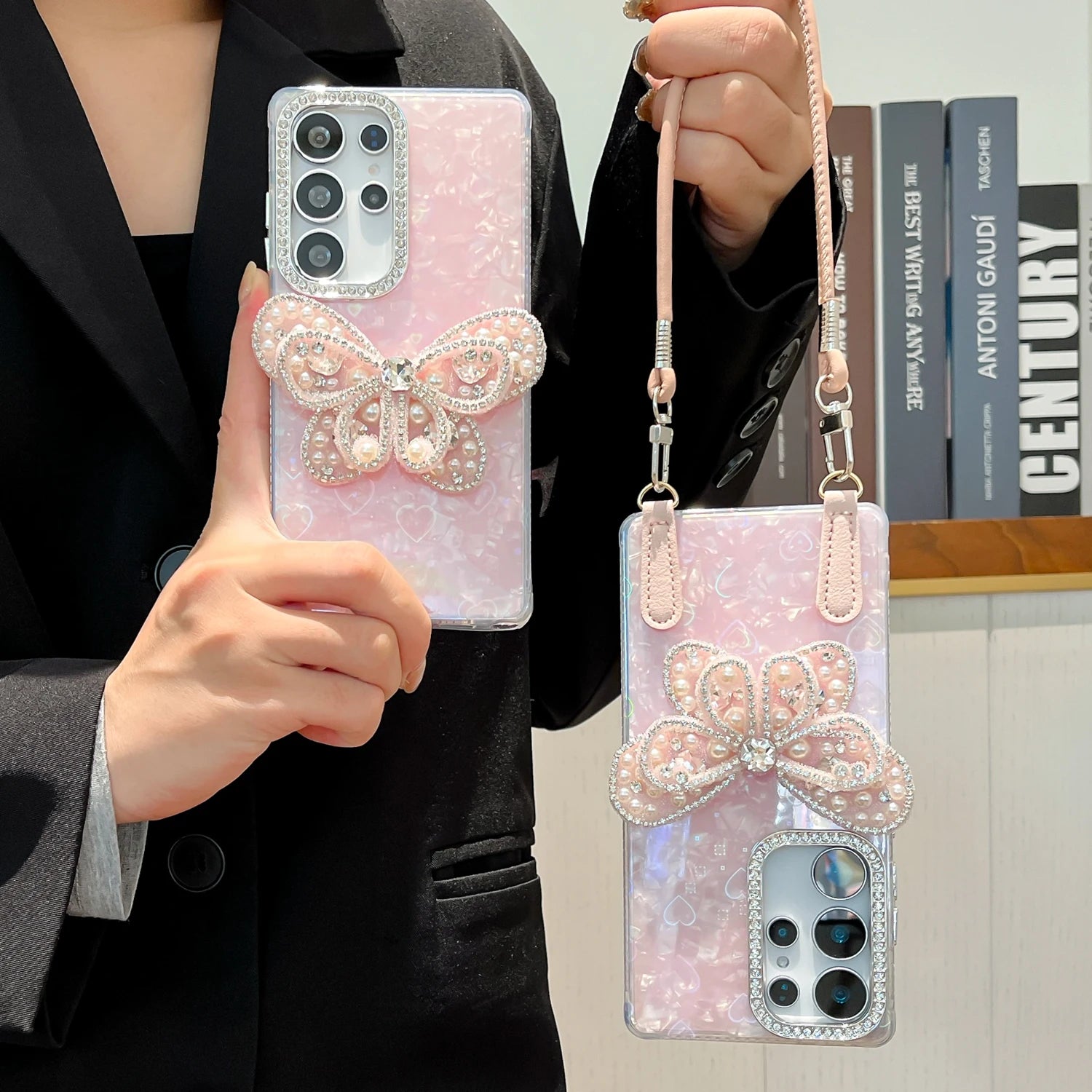 Phone Case For Samsung Galaxy S24 S25 Plus Ultra FE S25 Edge Korean Ins Giltter Diamond Butterfly Soft Silicone Cover