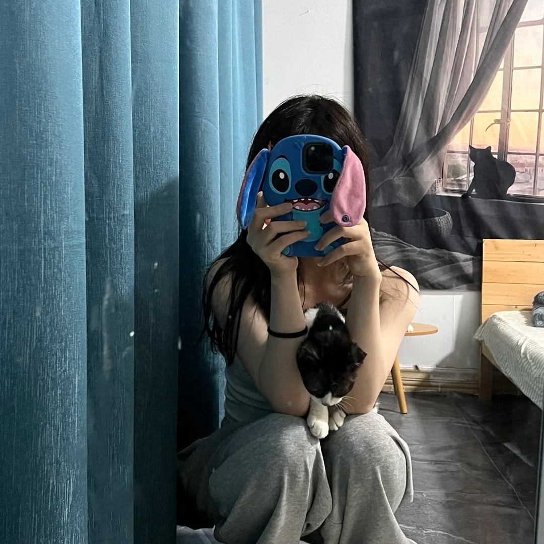 Disney Stitch Cartoon Long Ears 3D Soft Silicone Phone Cases Shockproof Cover for IPhone 15 14 Plus 16 12 13 Pro Max 11 Gifts