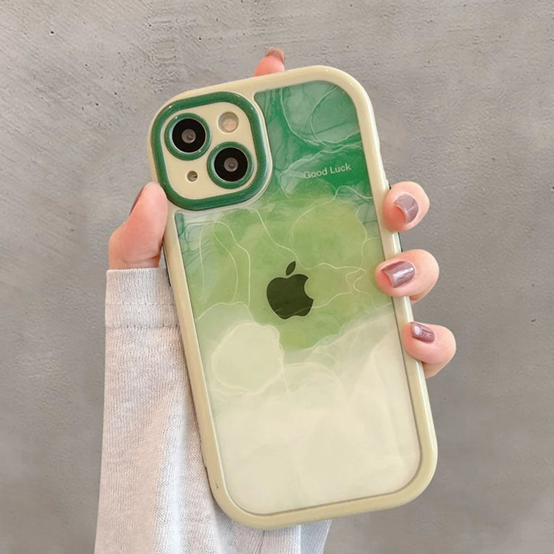 Gradient Pink Green Abstract Oil Painting Acrylic Clear Case For iPhone 16 Pro Max 15 14 13 12 11 Soft Bumper Hard Back Cover