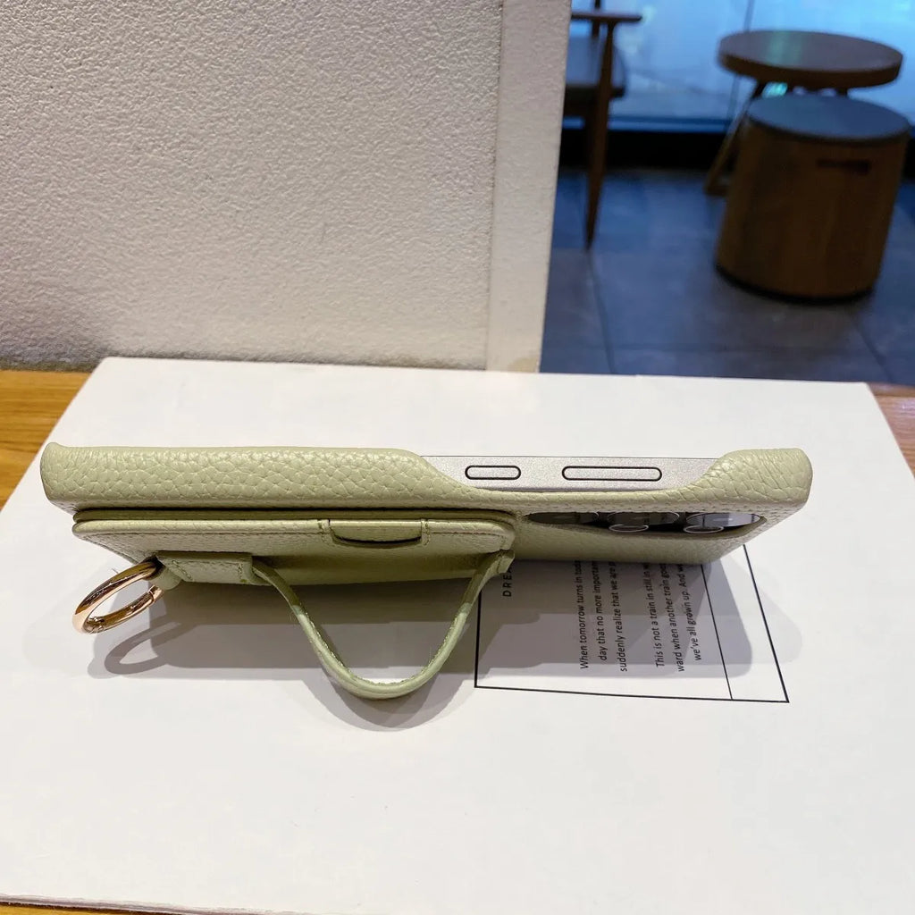 Luxury Litchi Pattern PU Leather Wallet Case For Samsung Galaxy S25 S21 S23 S24 S20 Note 20 Green Card Holder Wrist Strap Cover