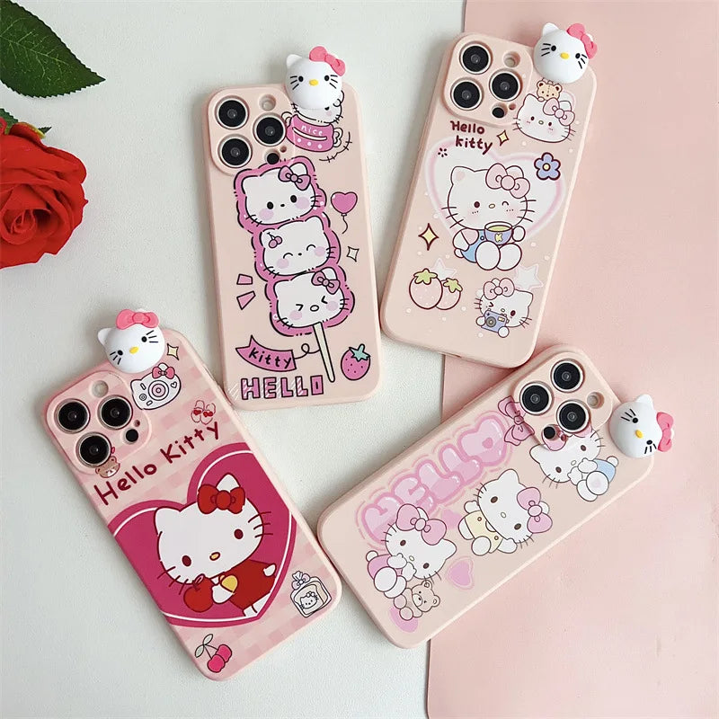 Hello Kitty Sanrio doll Hanging rope pink Phone Case For iPhone 15 14 13 12 11 Pro Max Xr Xs 15 14 Plus Case Cute cartoon Cover