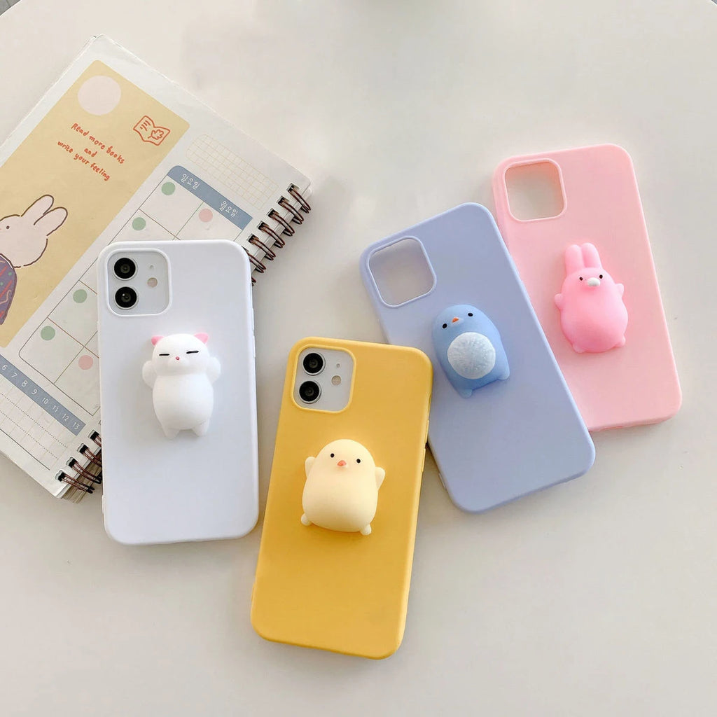 3D Squishy Toys Chick Cat Case For Apple iPhone 15 14 Plus 12 13 mini 11 Pro Max SE 2020 SE 3 Animals TPU Cover Soft Cases