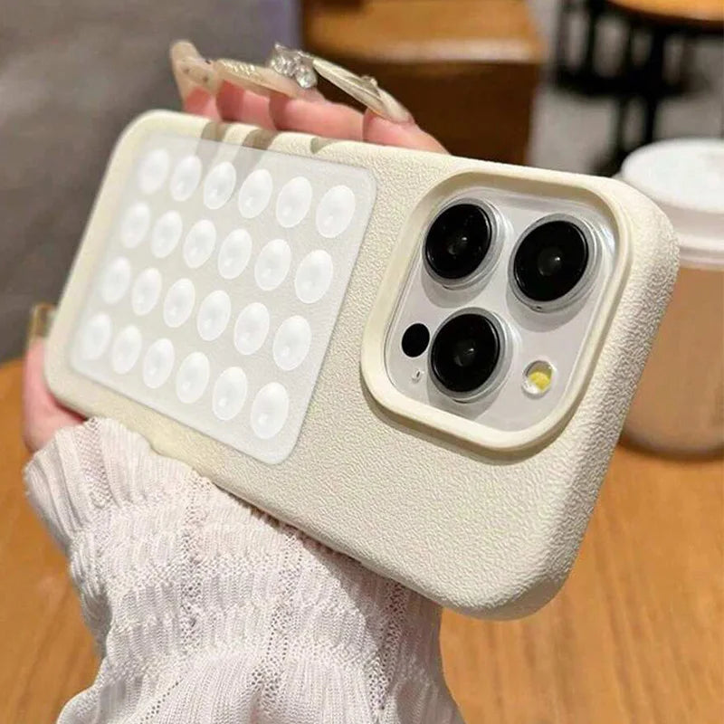 Luxury 3D Suction Cup Stand Litchi Pattern Phone Case For iPhone 16 15 14 Pro Max Plus 11 12 13 Pro 14 15 Plus XR XS 16E Cover
