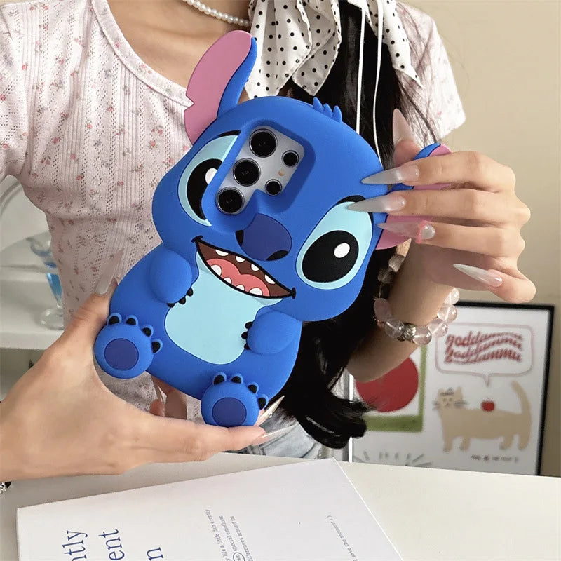 3D Cartoon Angle Stitch Leg Bracket Silicone Couple Phone Case For Samsung Galaxy S25 S24 S23 S22 Ultra Plus Shockproof Cover