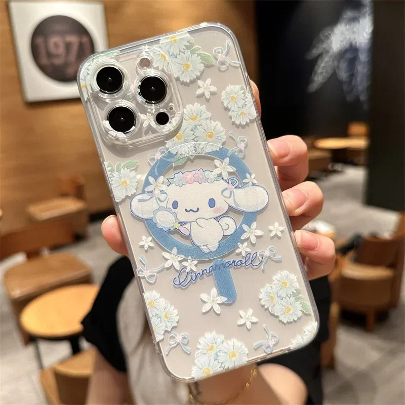 Sanrio Hello Kitty Cinnamon Case For iPhone 11 12 13 14 15 Pro Max Mini X XS XR 8 7 Plus SE 2020 Clear Magsafe Magnetic Cover