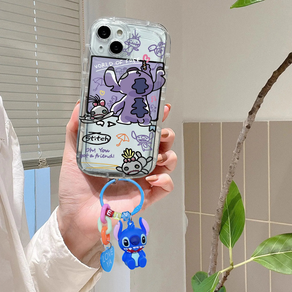 Cartoon Stitch Angel 3D KeyChain Case For iPhone 13 14 15 Pro Max 14 Plus 11 12 Mini 14 Plus XS Max 6 6S 7 8 Plus X XR SE Cover