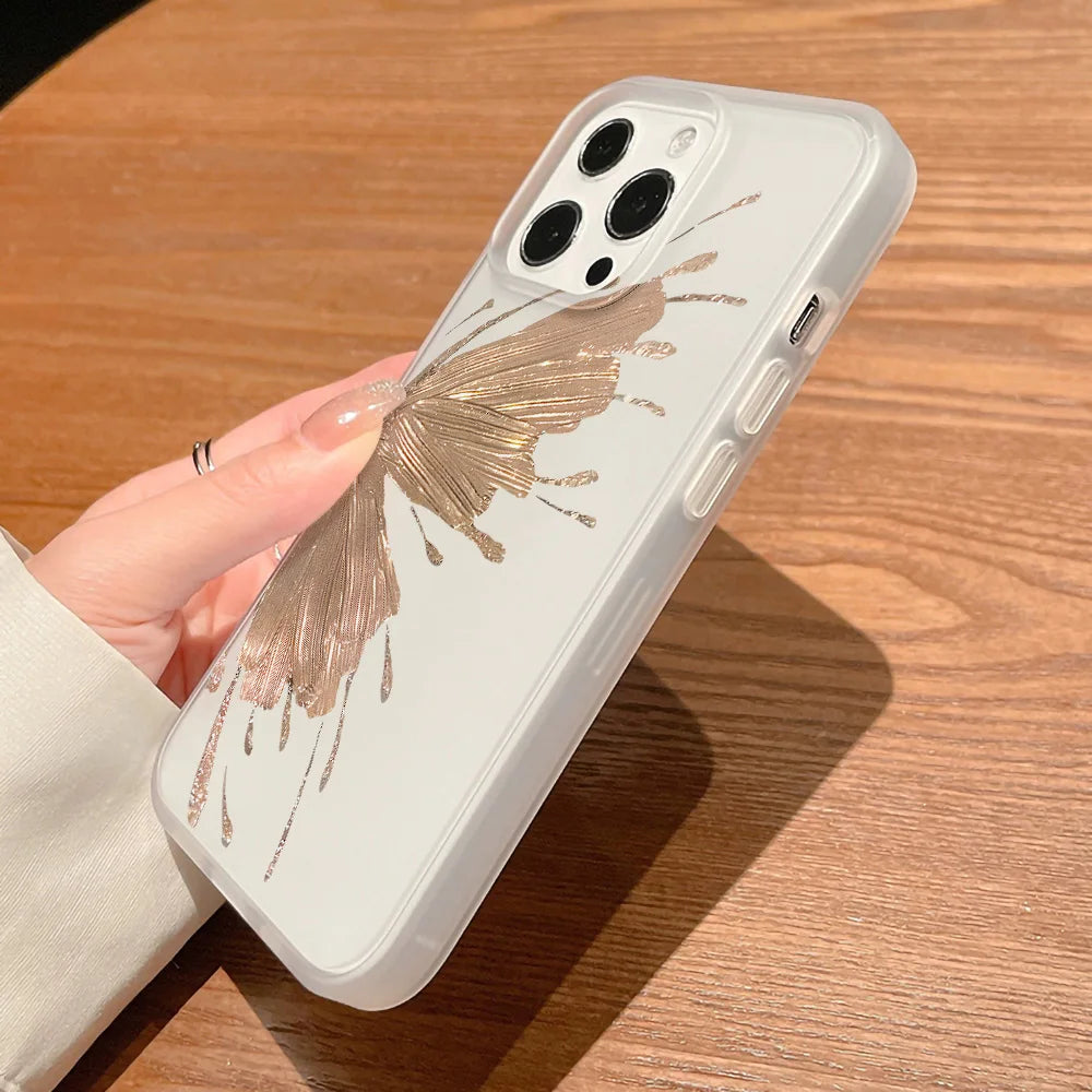 Gold Butterfly Soft TPU Case For iPhone 13 11 12 14 15 17 16 Pro Max Funda iPhone 12 13 Mini Plus Translucent Clear Phone Cover