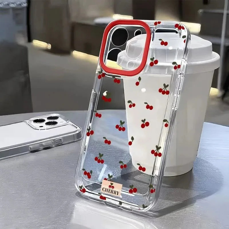 Cute Cartoon Cherry Pattern Clear Phone Case For Xiaomi Redmi 13C 14C 12 Redmi Note 14 13 12 11 Pro Plus 5G 12S 11S Soft Cover