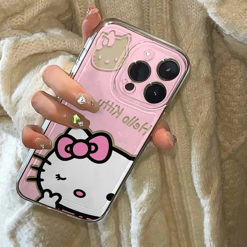 Creative Sanrio Biye's Hello Kitty Case For iPhone 16 15 14 13 12 11 Pro Max X XR XS 7 8 Plus Simple and Cute Soft Cover Y2K