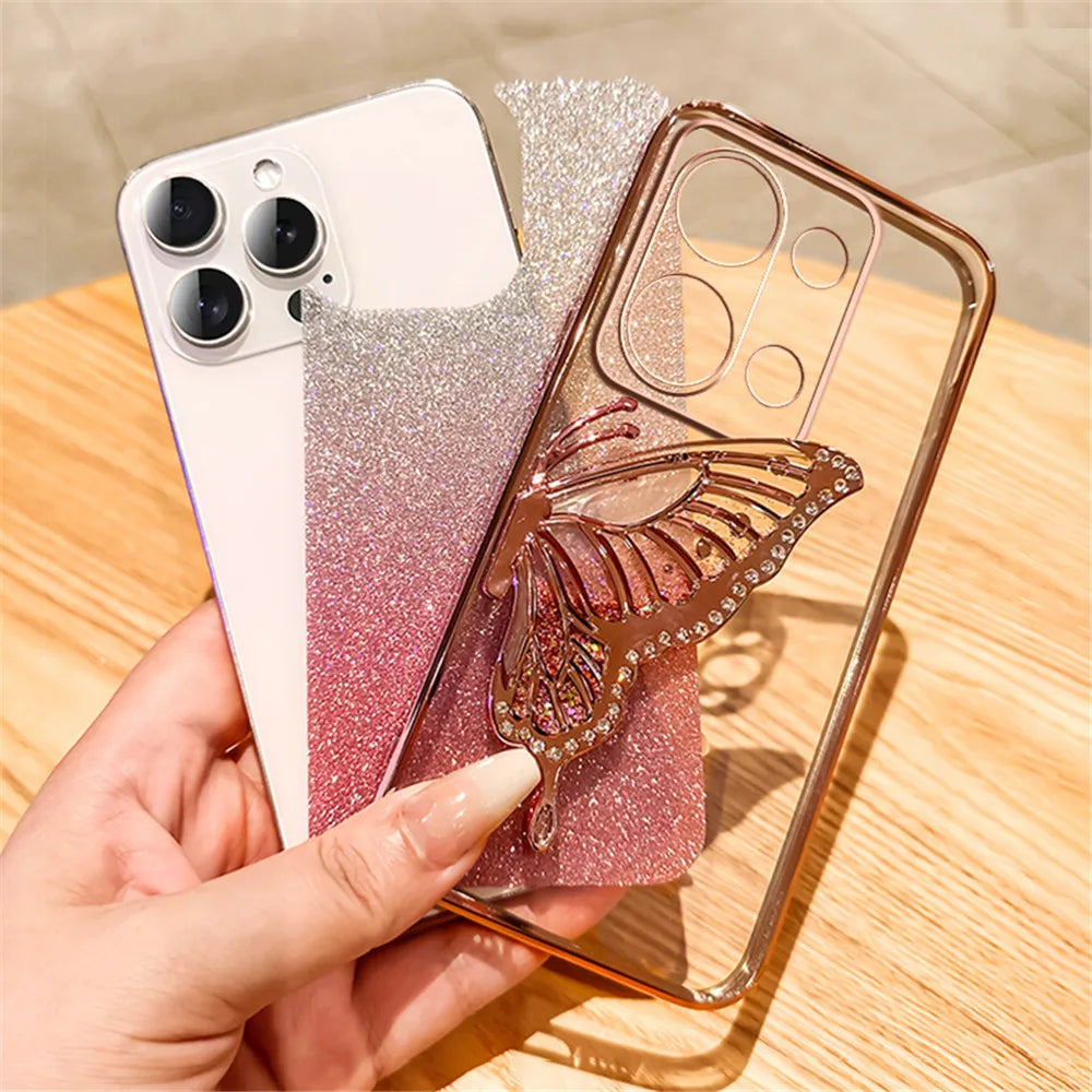 Note14 Quicksand Butterfly Stand Gliitter Case For Xiaomi Redmi Note 14 Pro Plus Note 13 14C 13C 14T POCO X7 X6 C65 Soft Cover