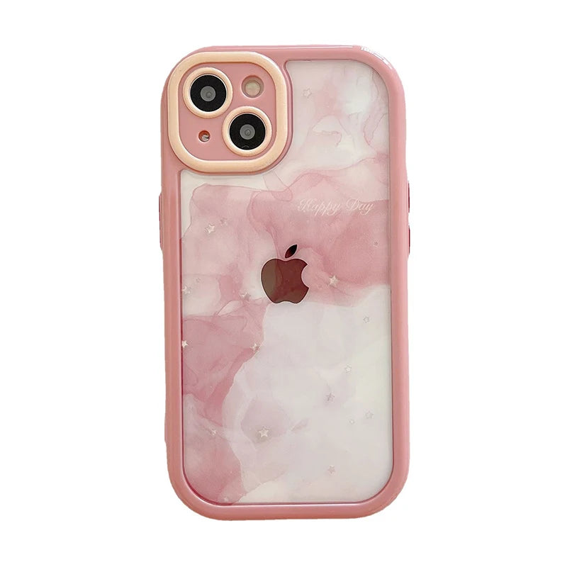 Gradient Pink Green Abstract Oil Painting Acrylic Clear Case For iPhone 16 Pro Max 15 14 13 12 11 Soft Bumper Hard Back Cover