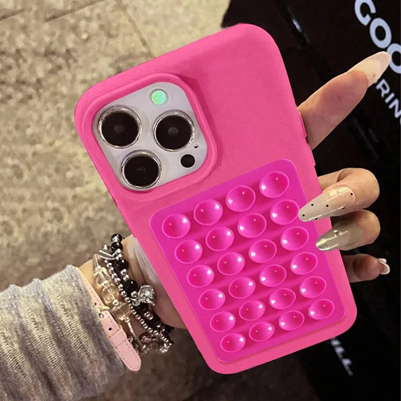 Luxury 3D Suction Cup Stand Litchi Pattern Phone Case For iPhone 16 15 14 Pro Max Plus 11 12 13 Pro 14 15 Plus XR XS 16E Cover