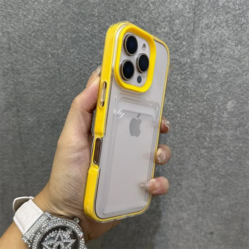 Luxury Card Slot Bag Clear With lanyard Phone Case For iPhone 11 12 13 14 15 Pro Max 16 Plus XS Shockproof Bumber Soft TPU Cover