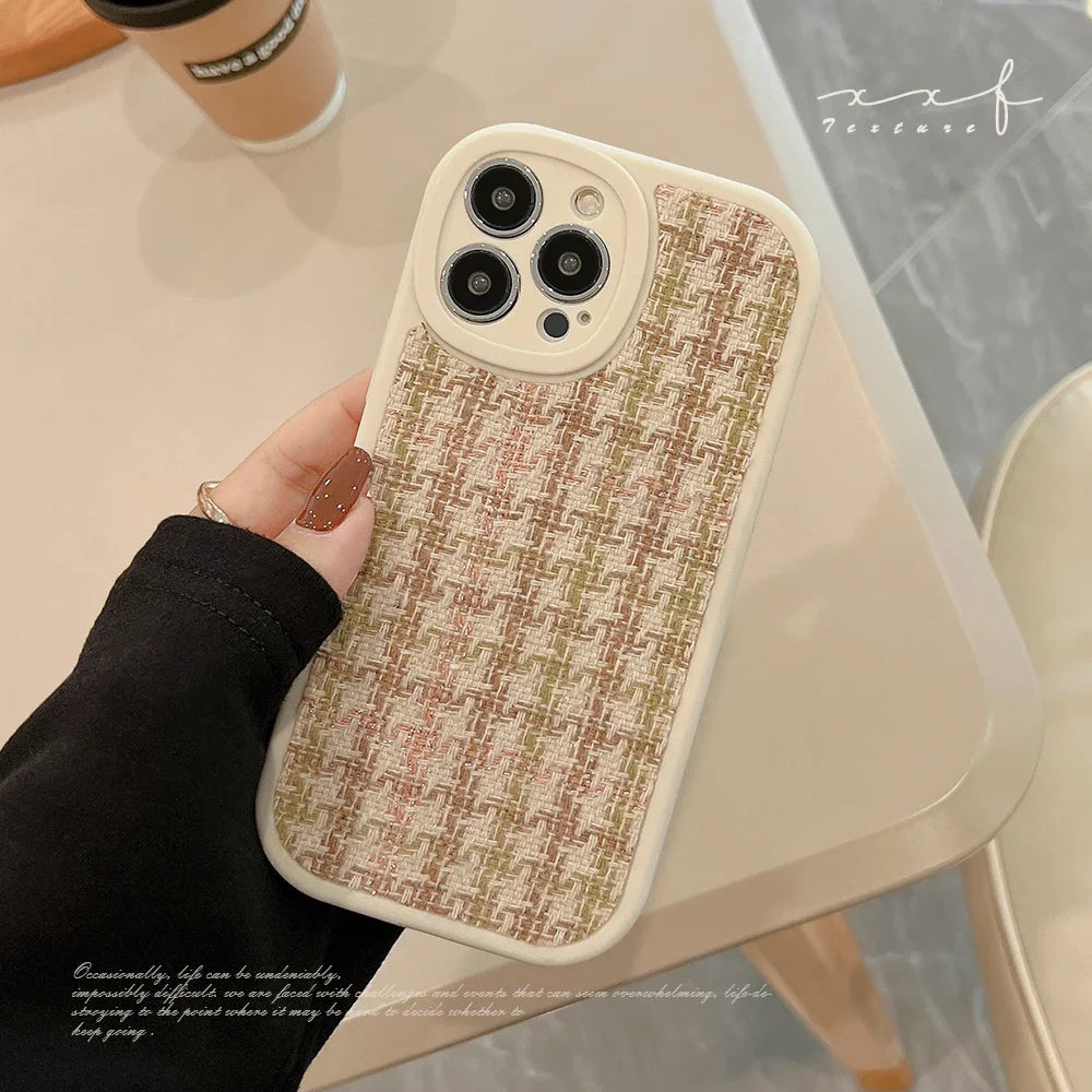 Classic Knitted Check Houndstooth Phone Case for iPhone17 16 15 14 12 13 11 Pro ProMax Plus X XR Xsmax Shockproof Soft Cover