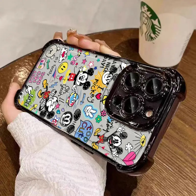 Graffiti Cartoon Mickey Plating Case For Xiaomi Redmi Note 14C 13C 13 12C 12 11 10 9A 9 K50 Pro 4G 5G Shockproof Anti Fall Cover