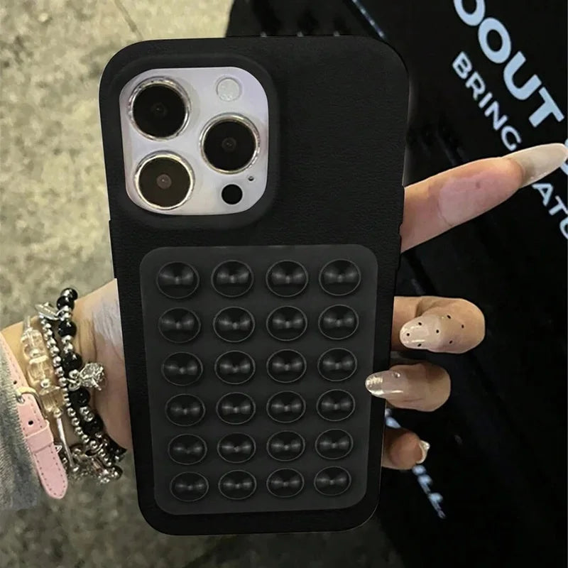 Luxury 3D Suction Cup Stand Litchi Pattern Phone Case For iPhone 16 15 14 Pro Max Plus 11 12 13 Pro 14 15 Plus XR XS 16E Cover