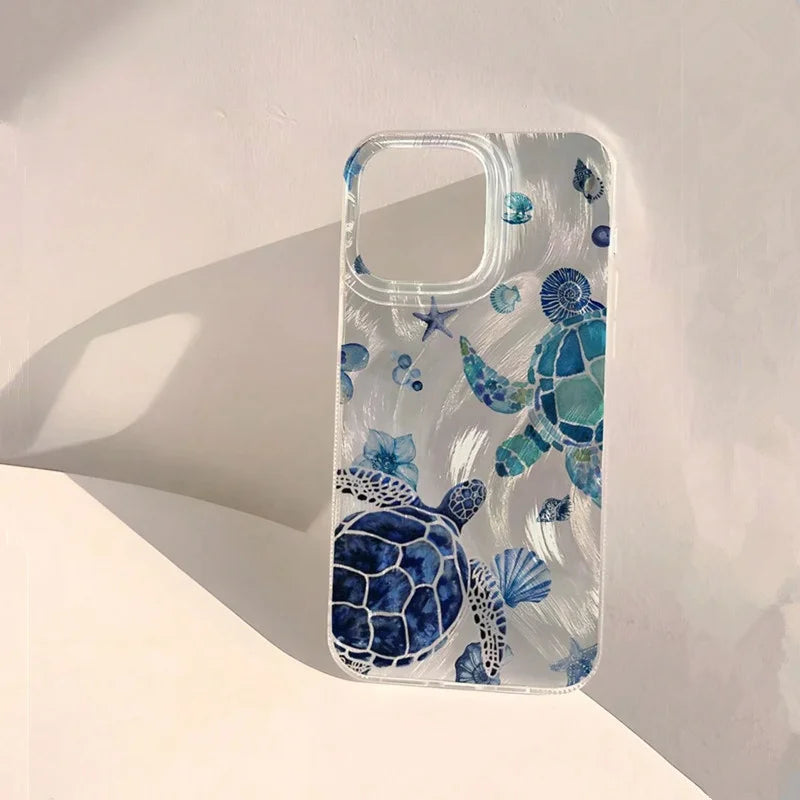 Summer Turtle Chiffon Texture Phone Case for Xiaomi Redmi Note 14 13 12 11 Pro Plus 5G 12S 11S 10 Redmi 14C 13C Glossy Cover