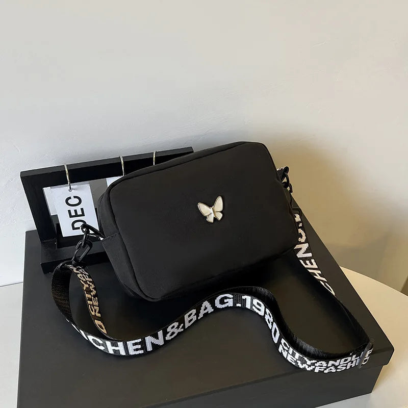 Embroidery Camera Shoulder Bag Design Nylon Small Messenger Bag Makeup Bag Women Butterfly Minimalist Solid Color Crossbody Bag