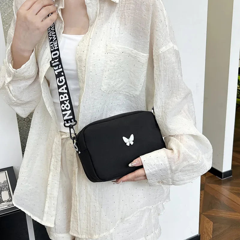 Embroidery Camera Shoulder Bag Design Nylon Small Messenger Bag Makeup Bag Women Butterfly Minimalist Solid Color Crossbody Bag