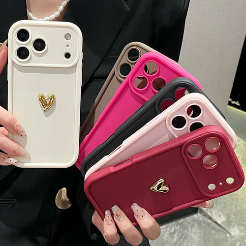 3D Gold Love Heart Matte Case For OPPO Reno 10 11 12 13 14 Pro 14F 13F 12F 11F 2F A5X A3X A3 A5 Pro 5G 4G Soft Cover