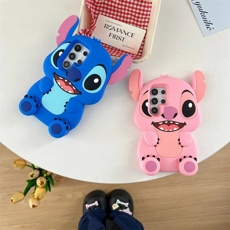 3D Cartoon Angle Stitch Leg Bracket Silicone Couple Phone Case For Samsung Galaxy S25 S24 S23 S22 Ultra Plus Shockproof Cover