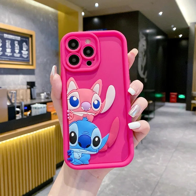 Kawaii Stitch Angel Phone Case for IPhone 16 15 14 13 12 11 Pro Max Plus 7 8 SE X XR XS Max Slim Protective Shockproof Cover