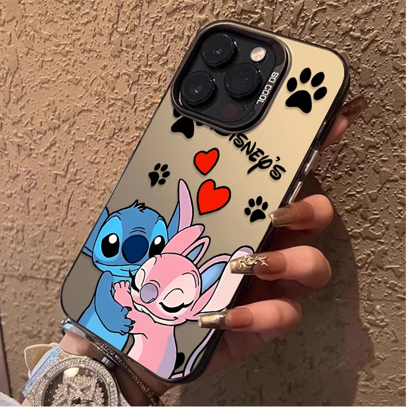 Plating Hard Phone Case for Xiaomi Redmi Note 13 12 11 Pro Plus 4G 5G 12S 11S 10S 10 9 9S 8 12C 13C A3 Disney Stitch Love Cover