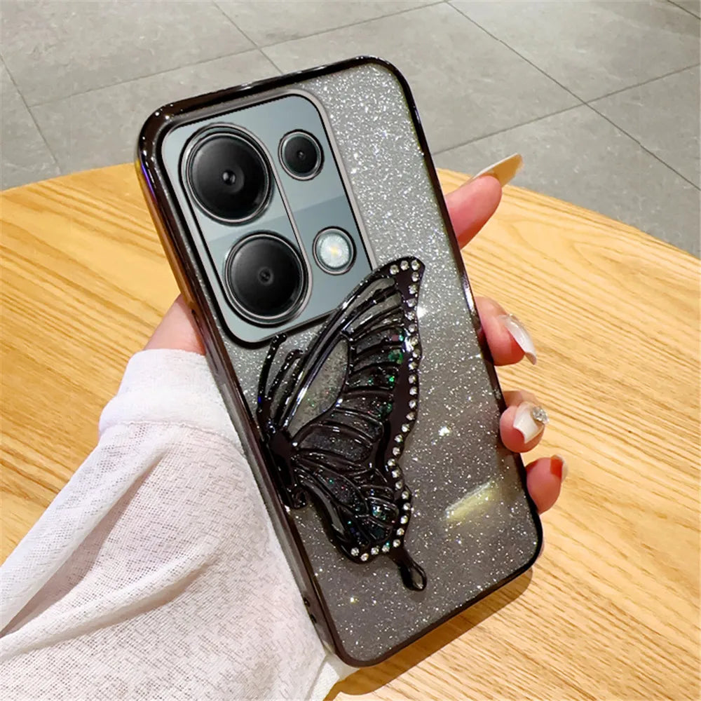 Note14 Quicksand Butterfly Stand Gliitter Case For Xiaomi Redmi Note 14 Pro Plus Note 13 14C 13C 14T POCO X7 X6 C65 Soft Cover