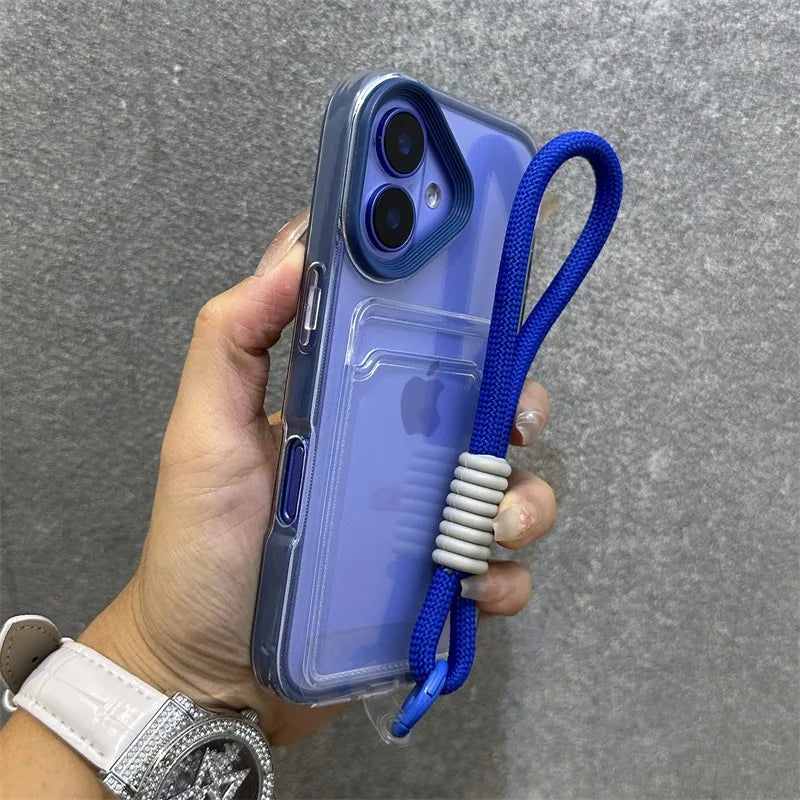 Luxury Card Slot Bag Clear With lanyard Phone Case For iPhone 11 12 13 14 15 Pro Max 16 Plus XS Shockproof Bumber Soft TPU Cover