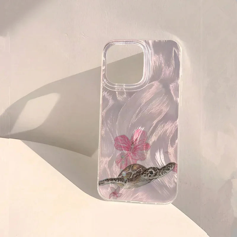Summer Turtle Chiffon Texture Phone Case for Xiaomi Redmi Note 14 13 12 11 Pro Plus 5G 12S 11S 10 Redmi 14C 13C Glossy Cover