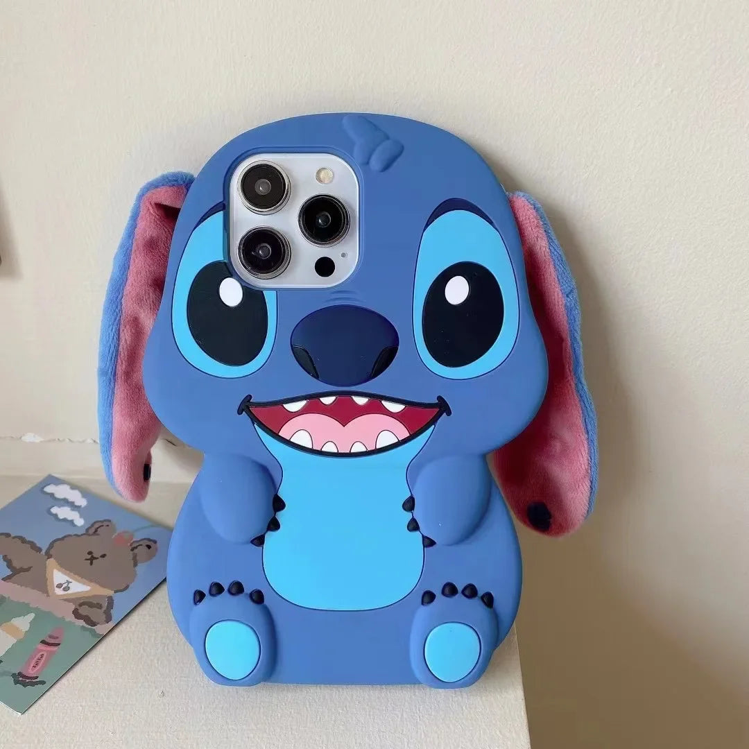 Disney Stitch Cartoon Long Ears 3D Soft Silicone Phone Cases Shockproof Cover for IPhone 15 14 Plus 16 12 13 Pro Max 11 Gifts