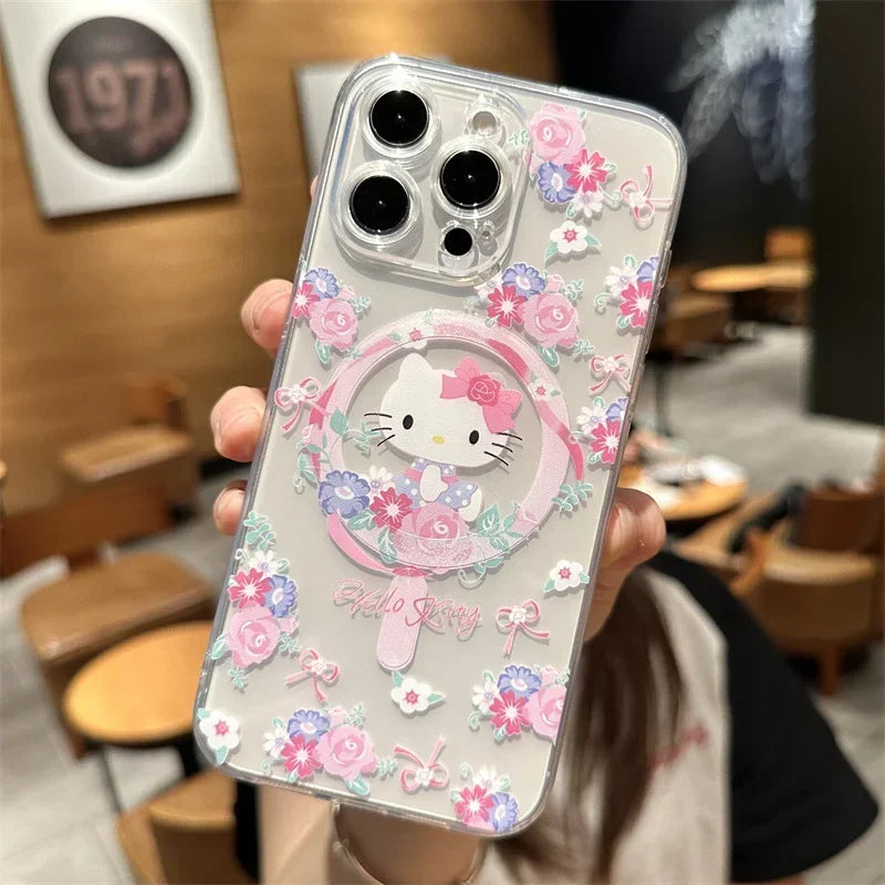 Sanrio Hello Kitty Cinnamon Case For iPhone 11 12 13 14 15 Pro Max Mini X XS XR 8 7 Plus SE 2020 Clear Magsafe Magnetic Cover