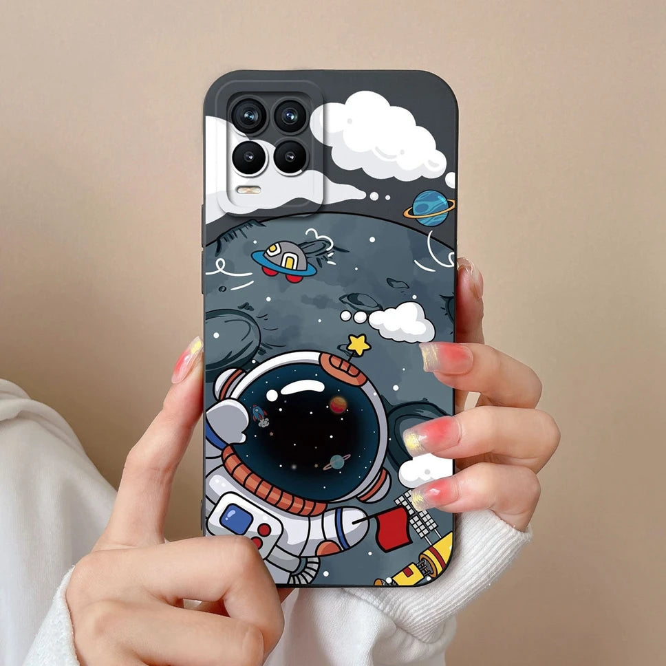 Cases For Realme 8 Pro 4G Shell Lovely Cartoon Astronaut Pattern Soft Liquid Silicone Phone Covers For Realme8 8Pro Fundas Coque