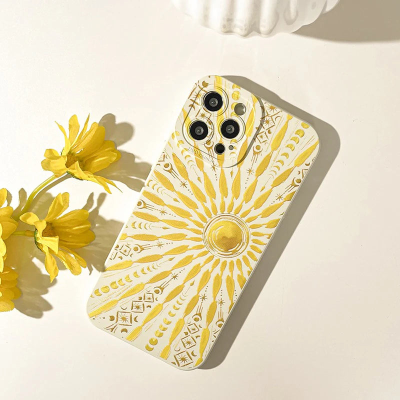 Art Summer Style Golden Sun Phone Case For iPhone 17 11 12 13 14 15 16 Pro Max XS XR 7 8 Plus 16E Shockproof Soft Silicone Cover