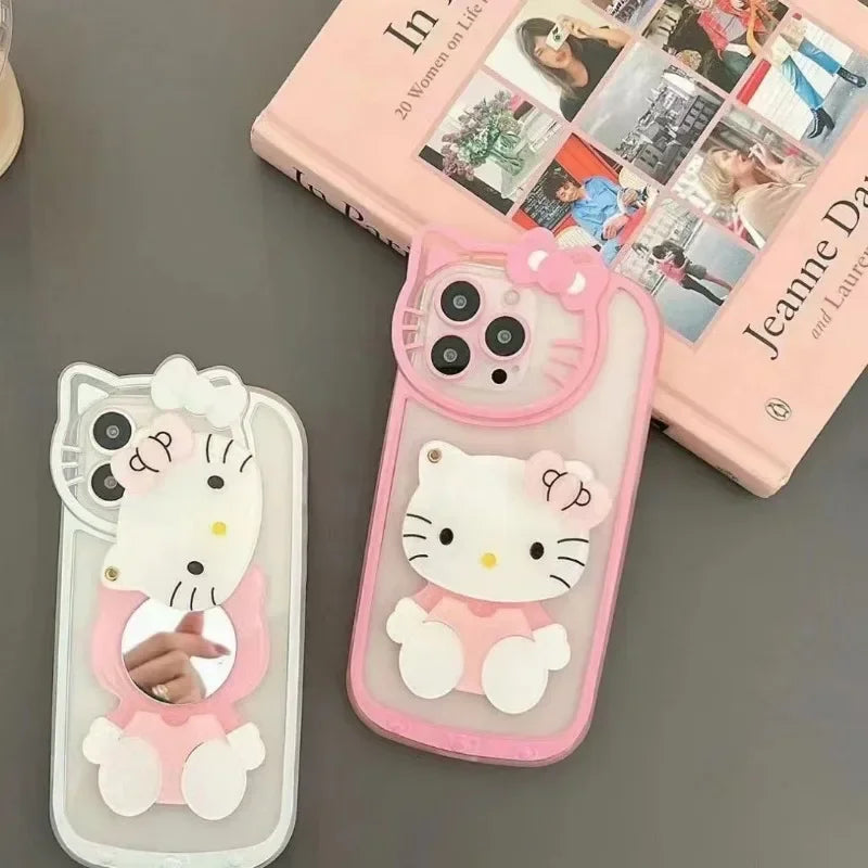 Sanrio Hello Kitty Shockproof Case For iPhone 16 15 14 13 11 12 Pro XS Max XR 7 8 Plus With Cosmetic Mirror Transparent Cover