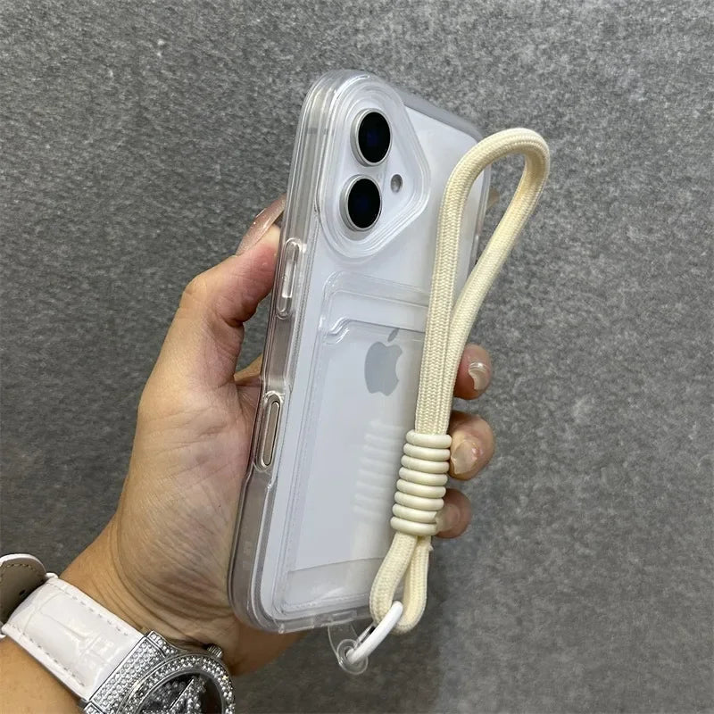 Luxury Card Slot Bag Clear With lanyard Phone Case For iPhone 11 12 13 14 15 Pro Max 16 Plus XS Shockproof Bumber Soft TPU Cover